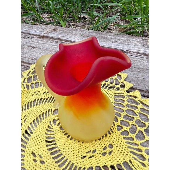 Vintage Satin Art Glass Amberina Ruffled Small Pitcher - Picture 5 of 9